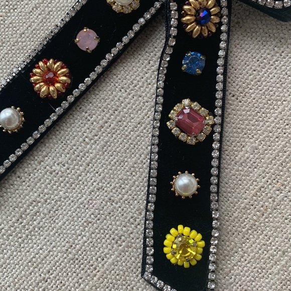 Velvet Bow Hair Barrette with Embellised Gemstones - Picture 4 of 8